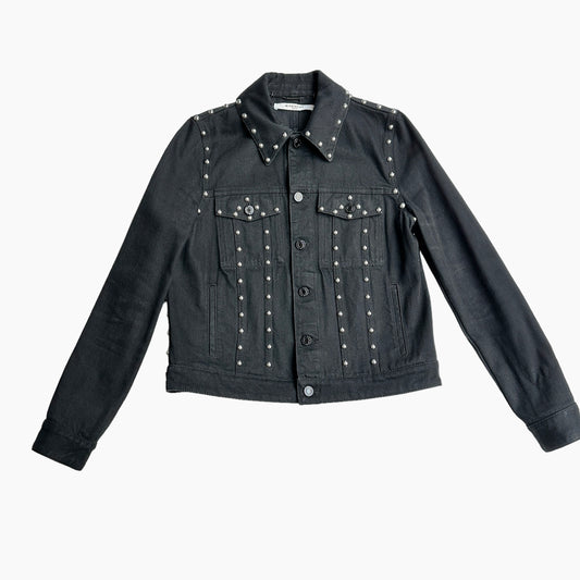 Studded Black Denim Jacket - S