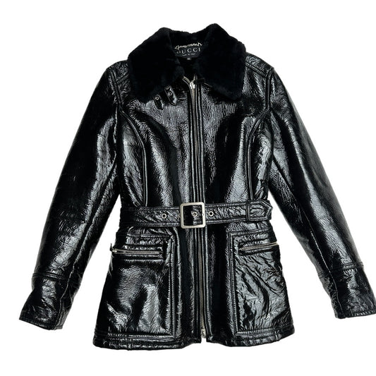 Black Patent Leather Coat - M