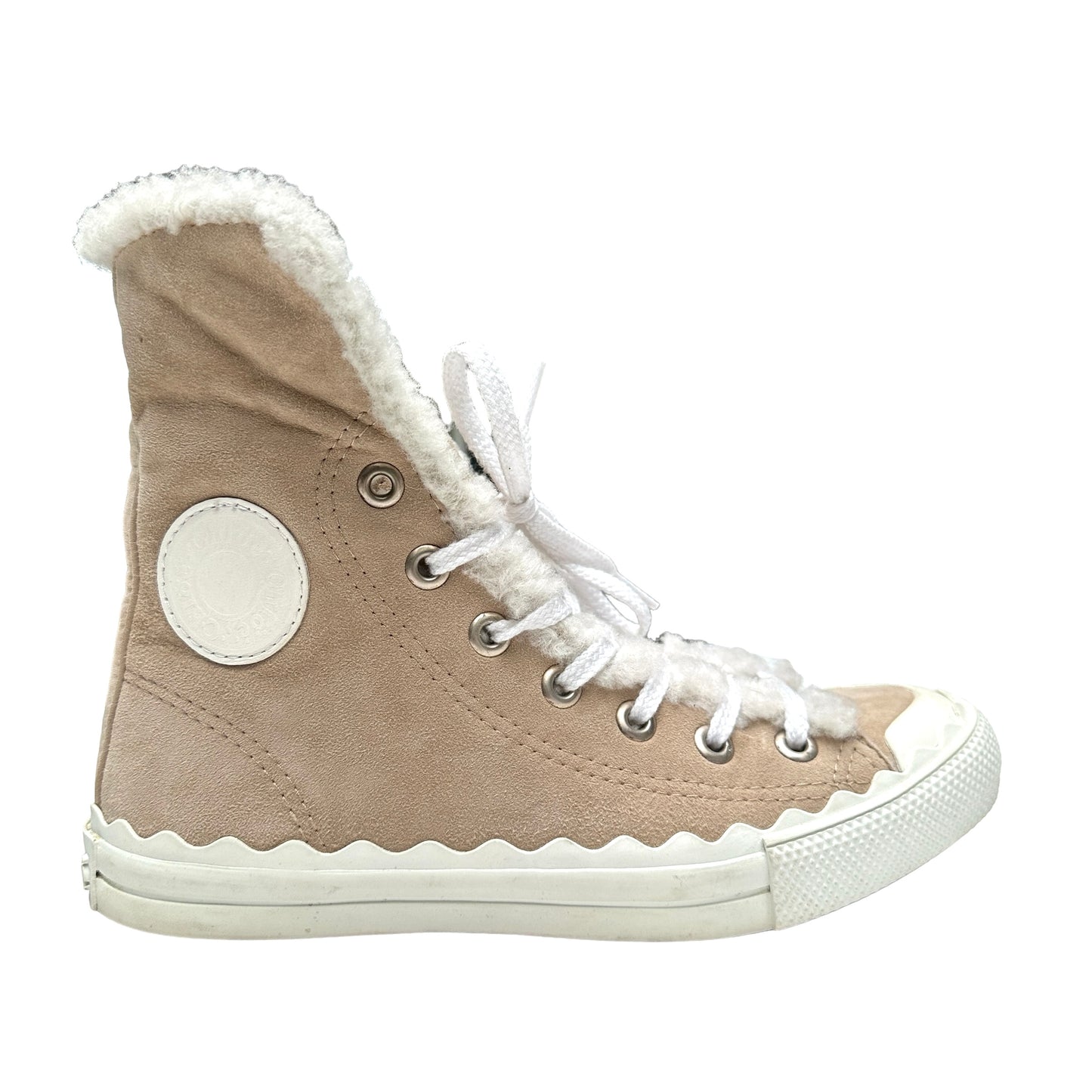 Shearling & Cream Suede Sneakers - 7