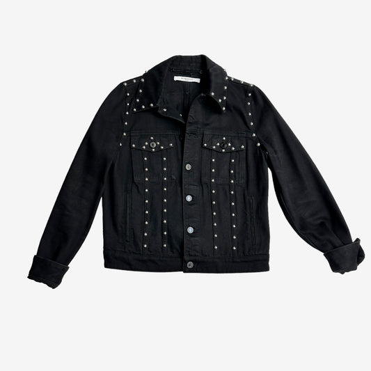Studded Black Denim Jacket - S