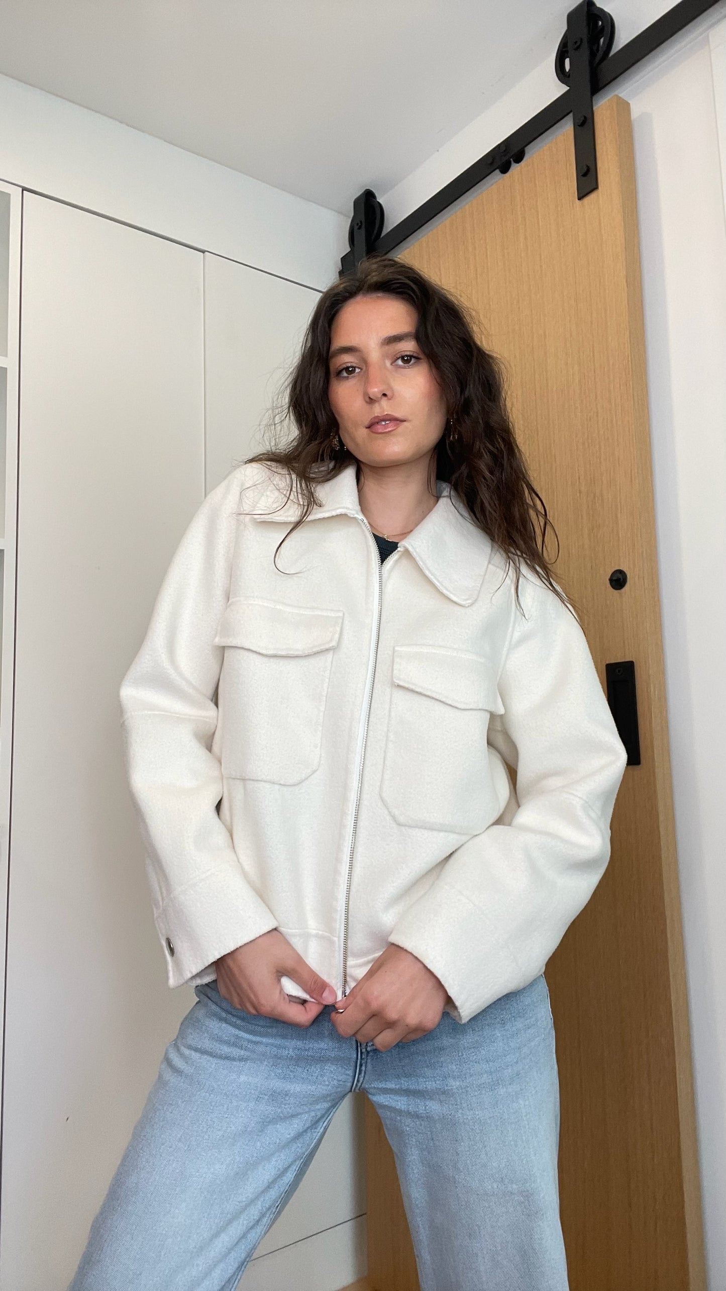 White Bomber Jacket - M