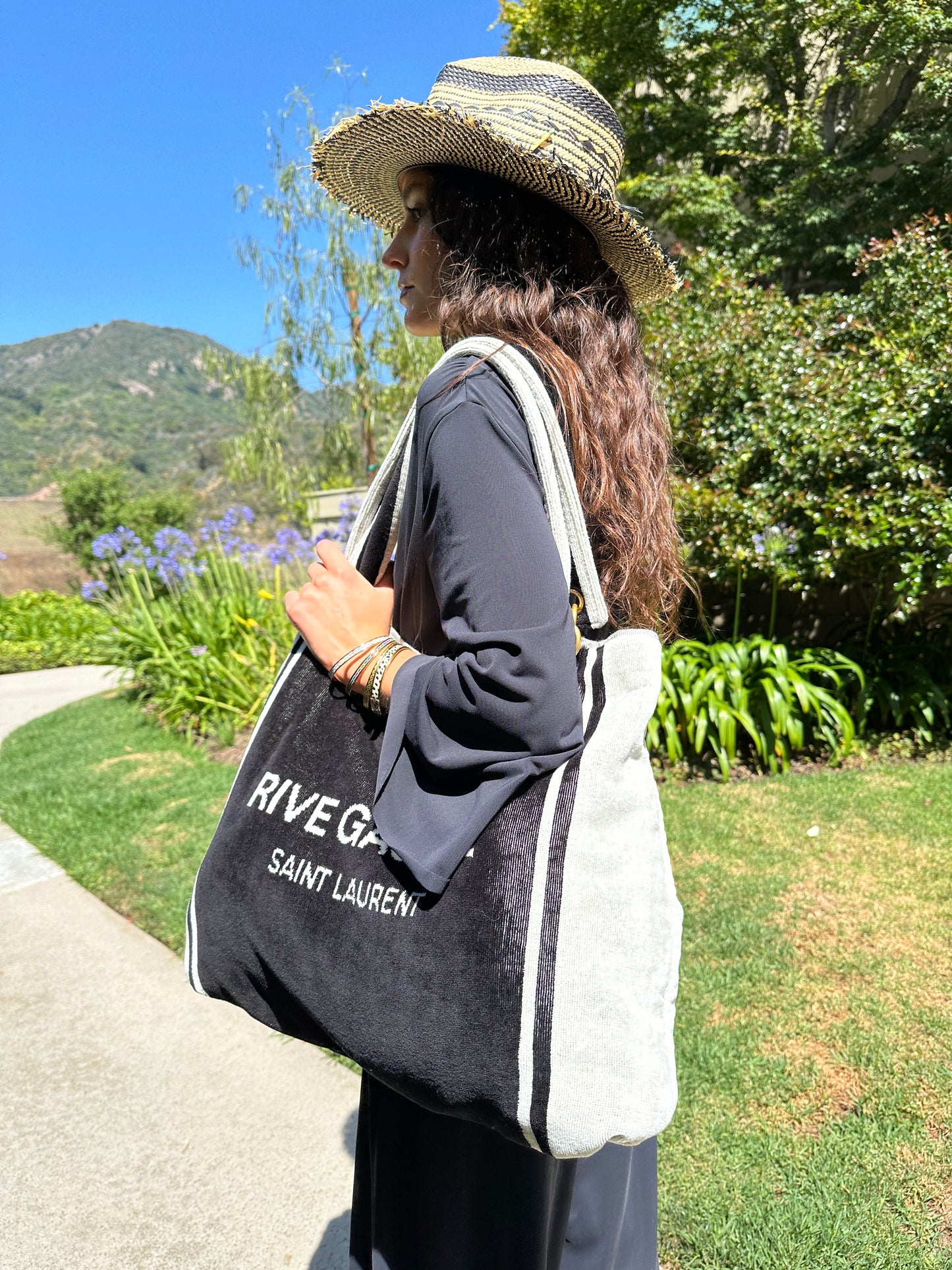 Black & White Terrycloth Beach Bag