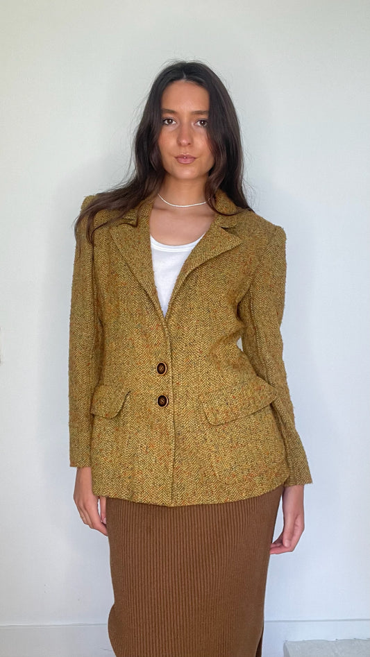 Vintage Brown Green Wool Blazer - S/M