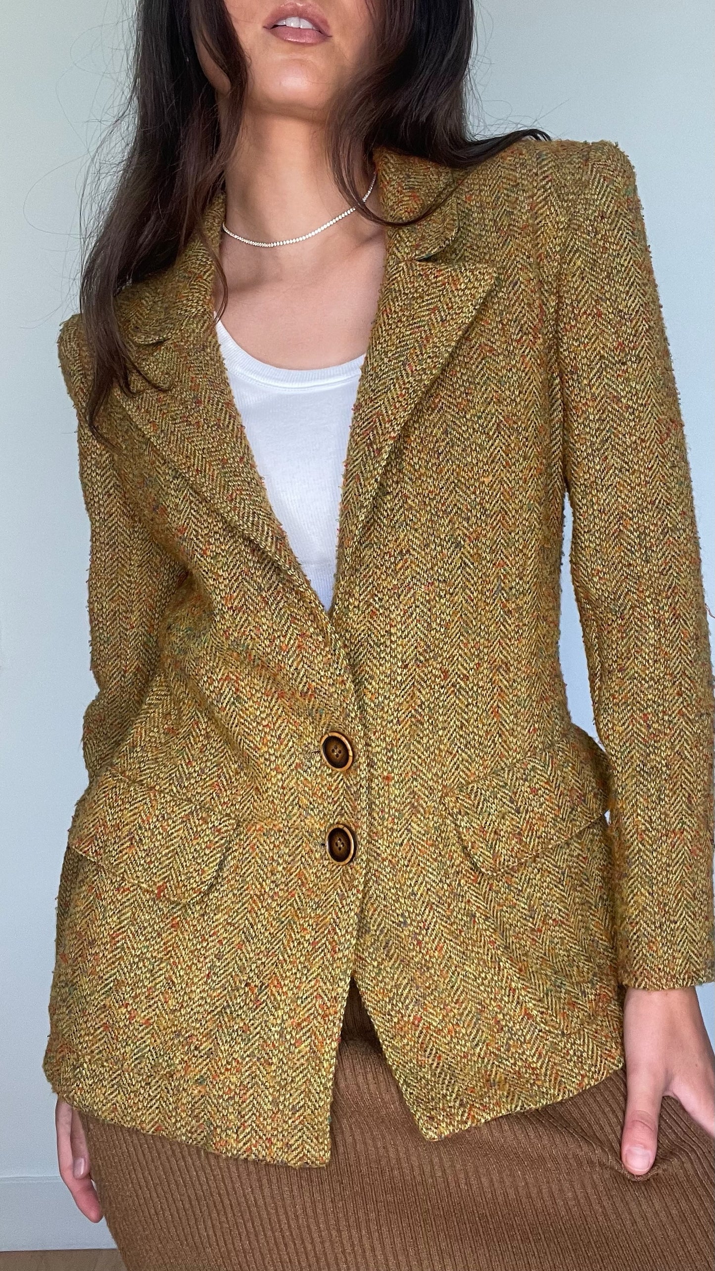 Vintage Brown Green Wool Blazer - S/M