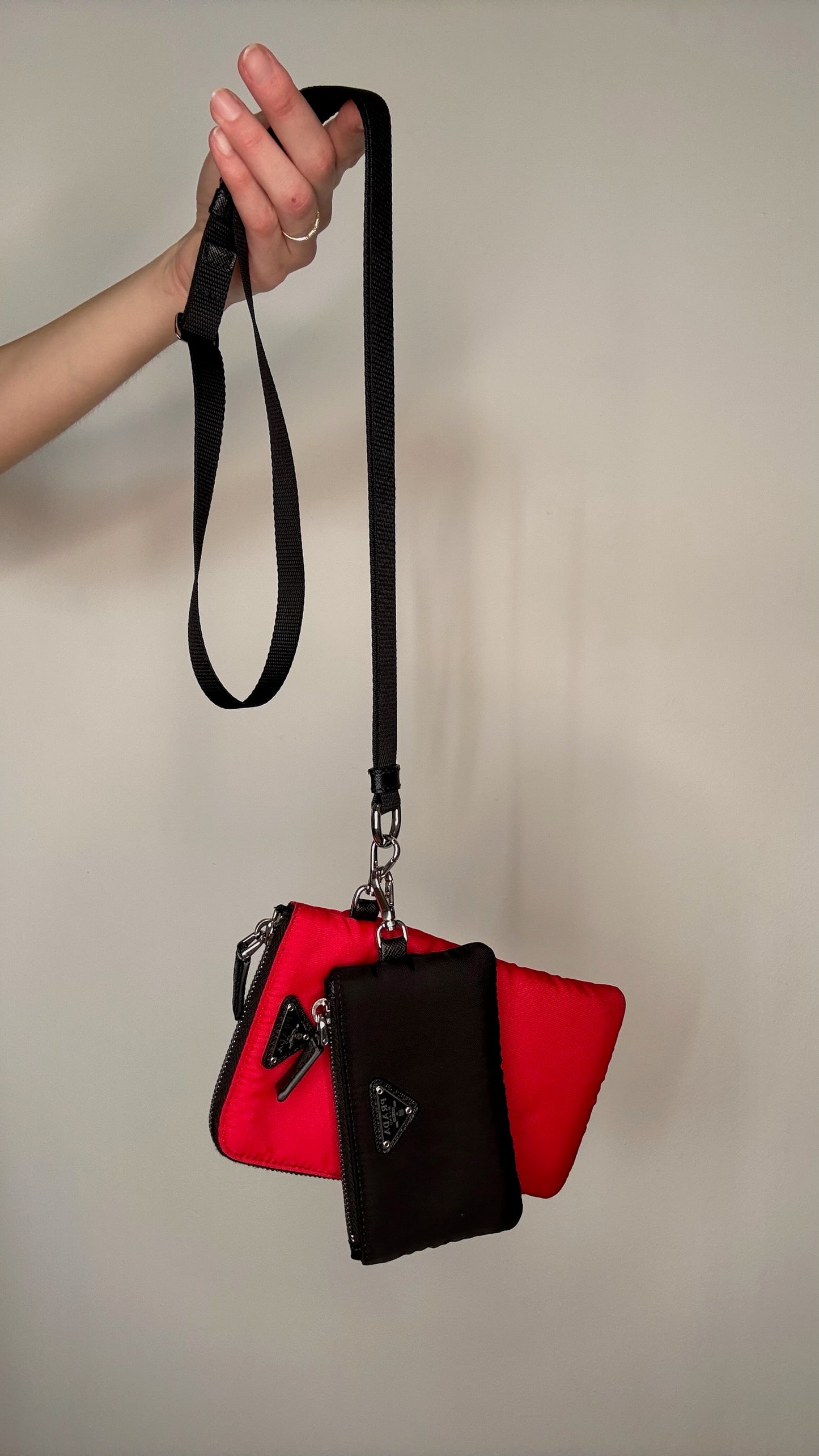 Prada Black and Red Nylon Clutch Set