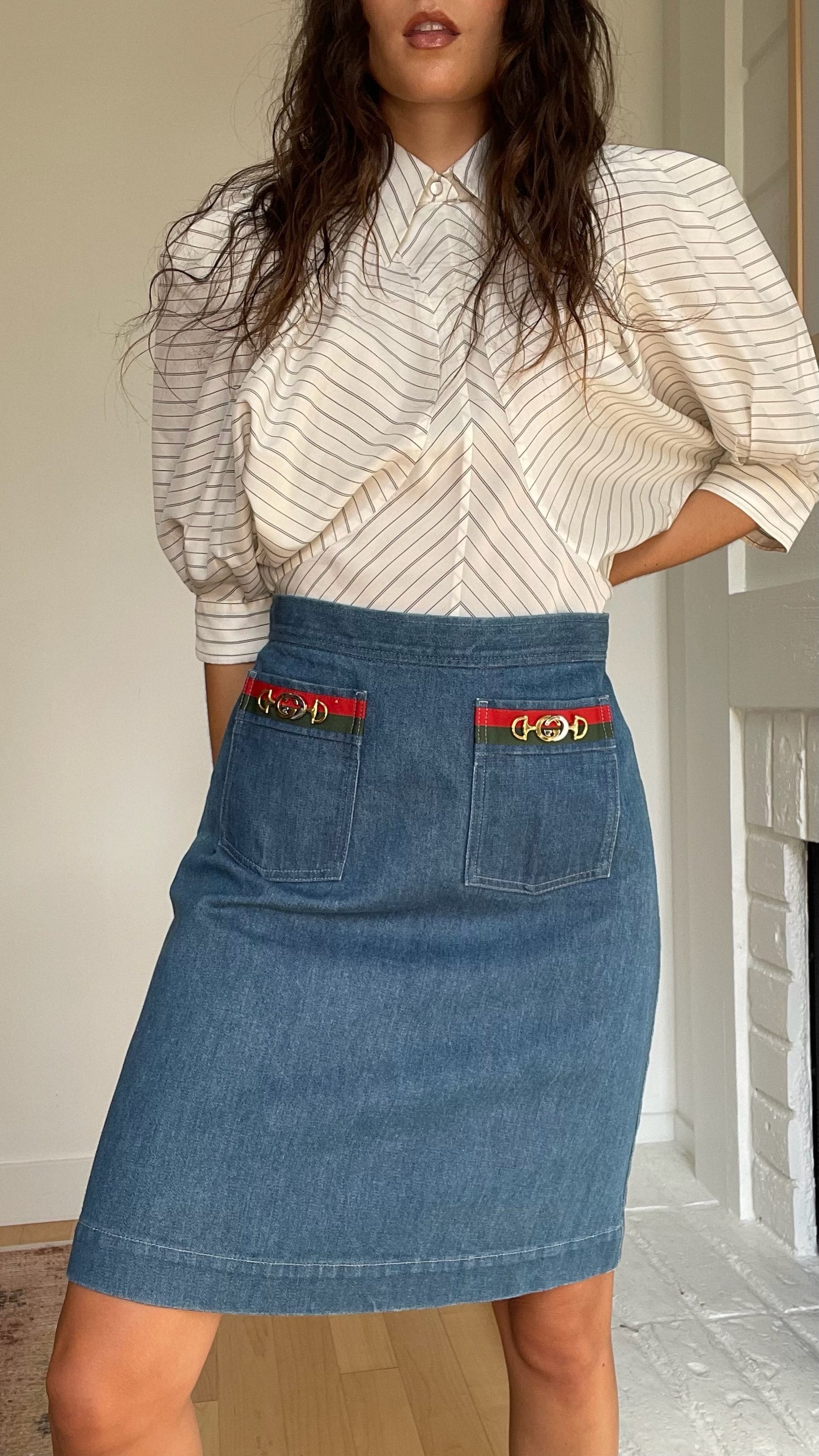 Denim Logo Midi Skirt - S