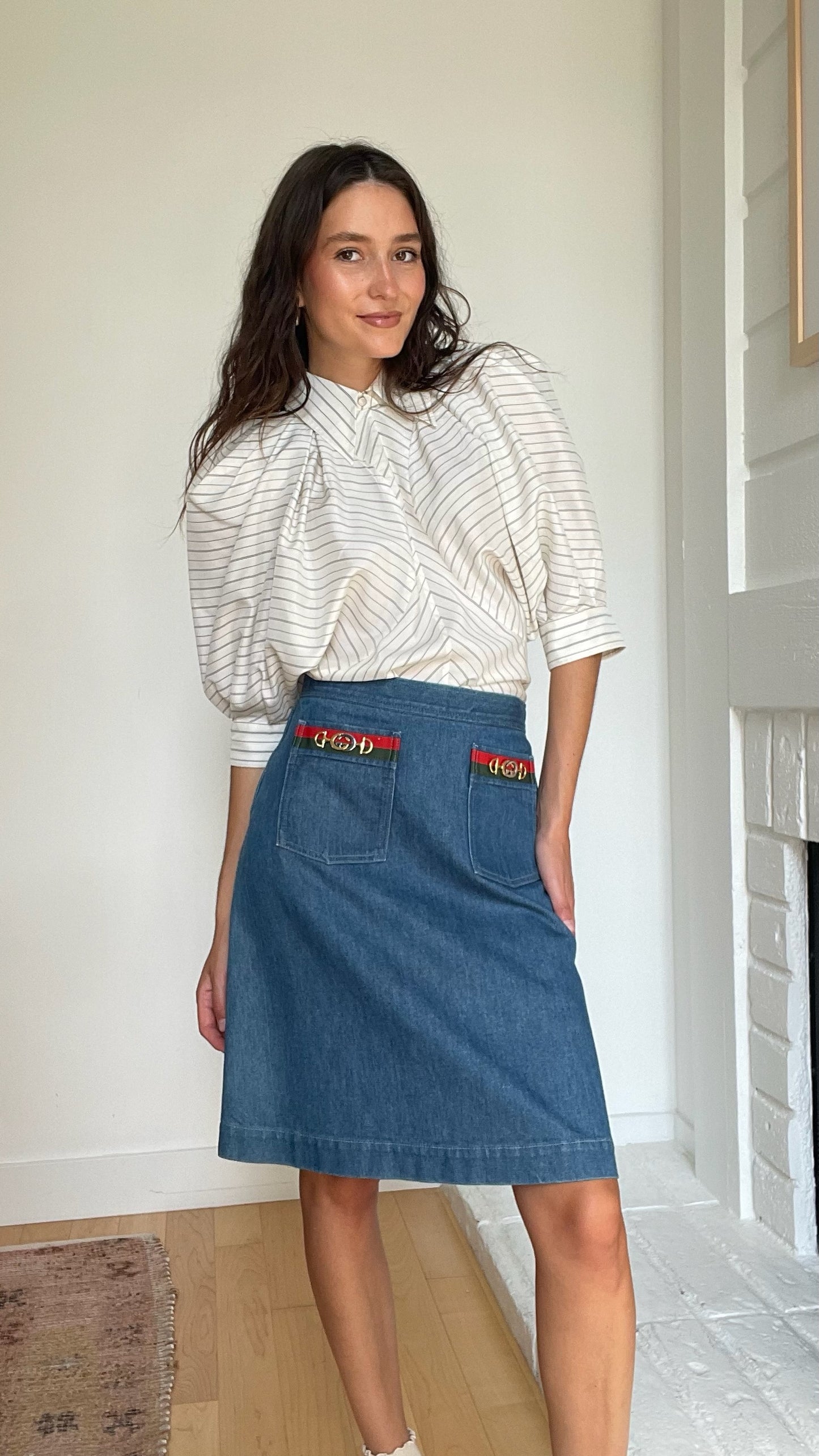 Denim Logo Midi Skirt - S