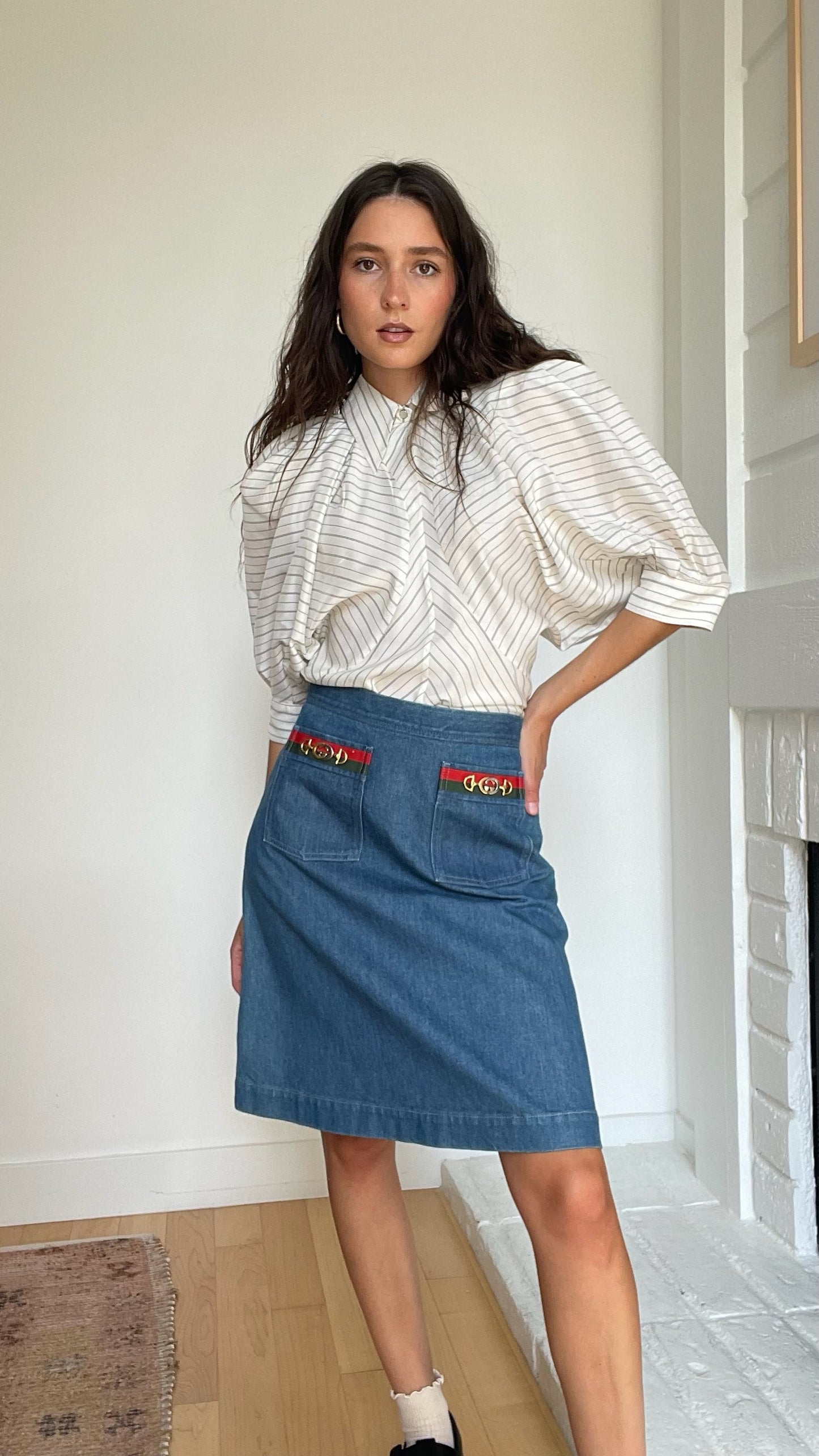 Denim Logo Midi Skirt - S