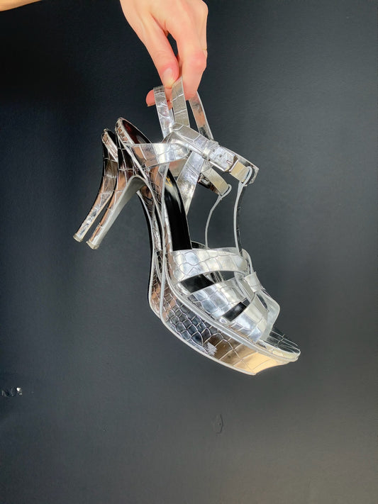 YSL Silver Tribute Heels - 39