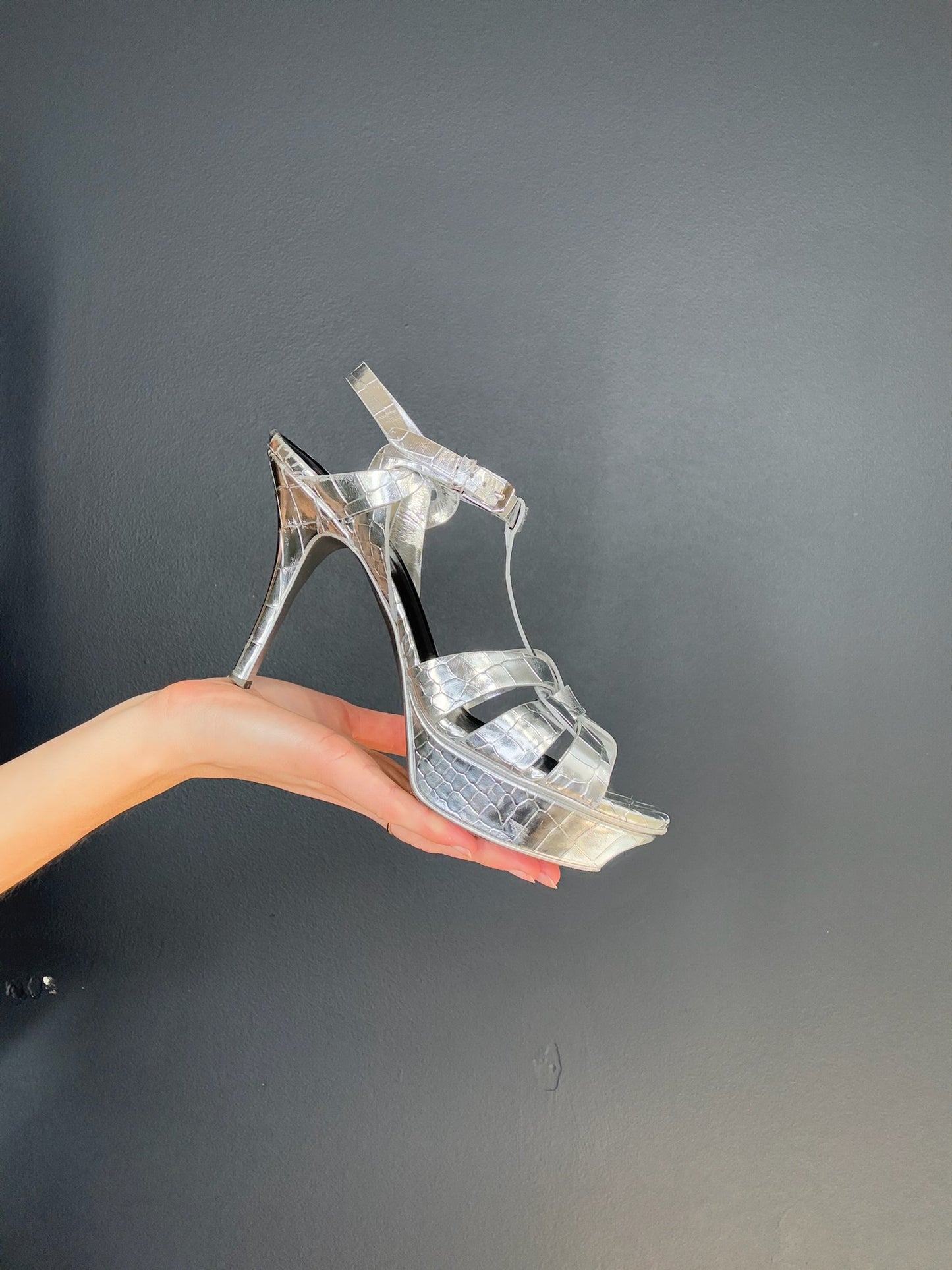 YSL Silver Tribute Heels - 39
