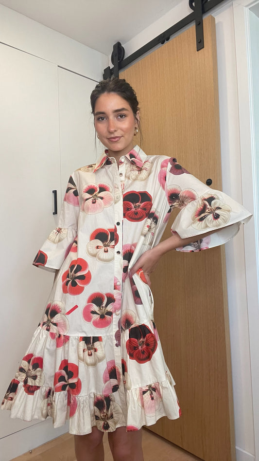 Cream & Pink Floral Dress - M