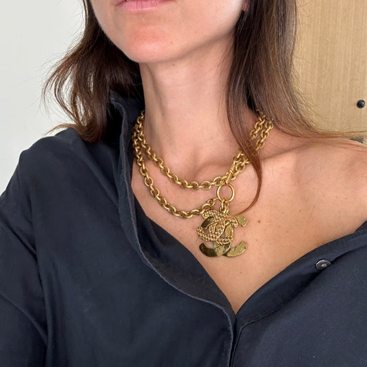 Double Logo Pendant Necklace