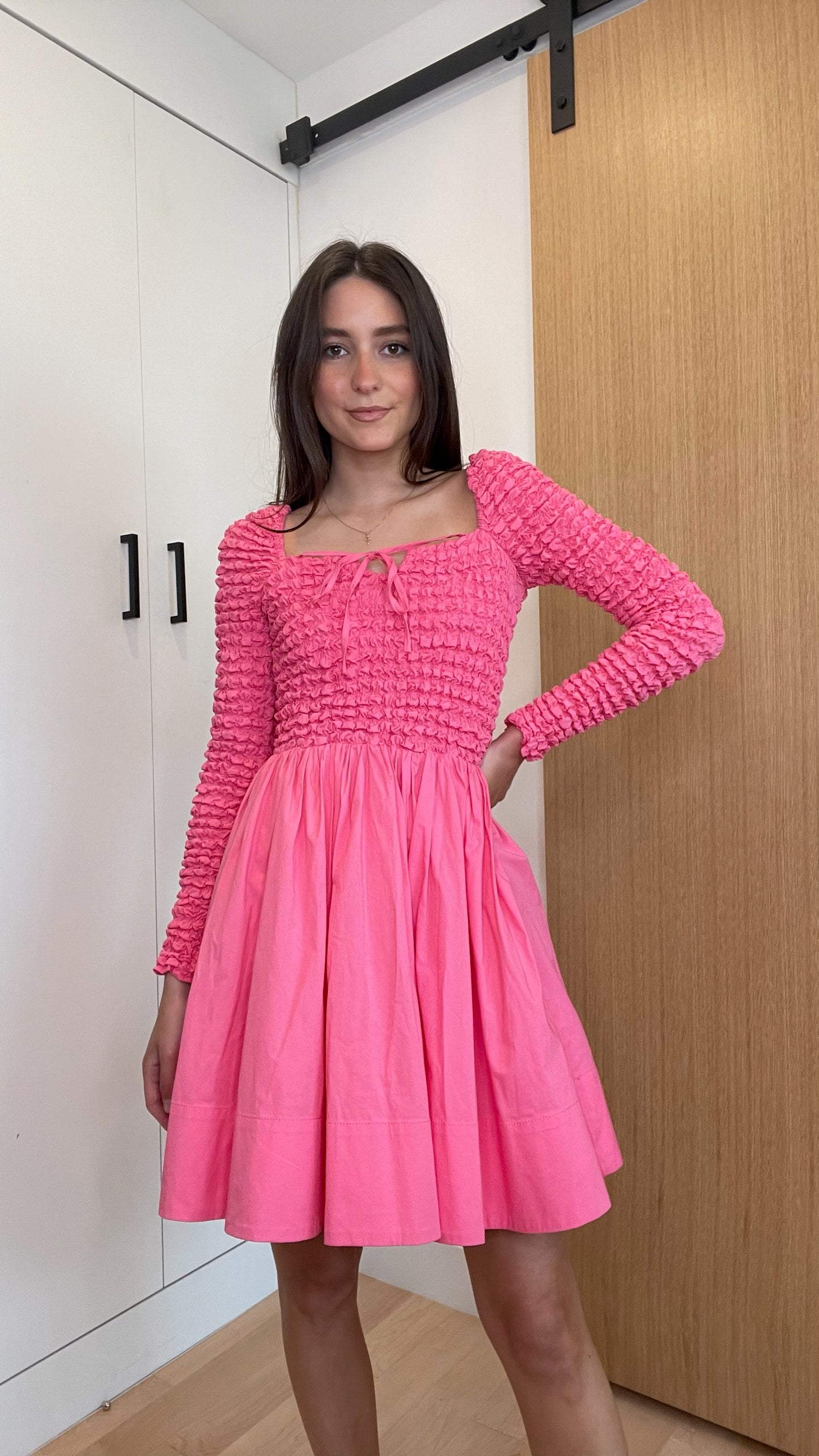 Pink Rushed Dress - 4