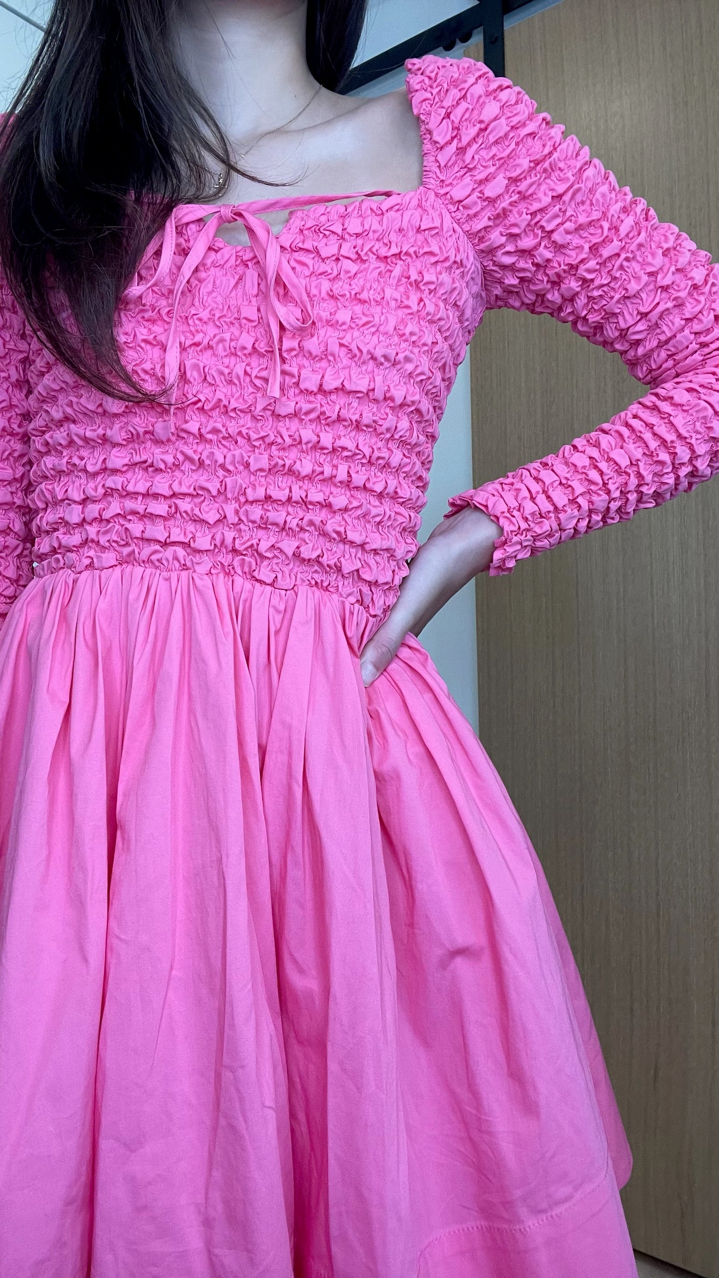 Pink Rushed Dress - 4