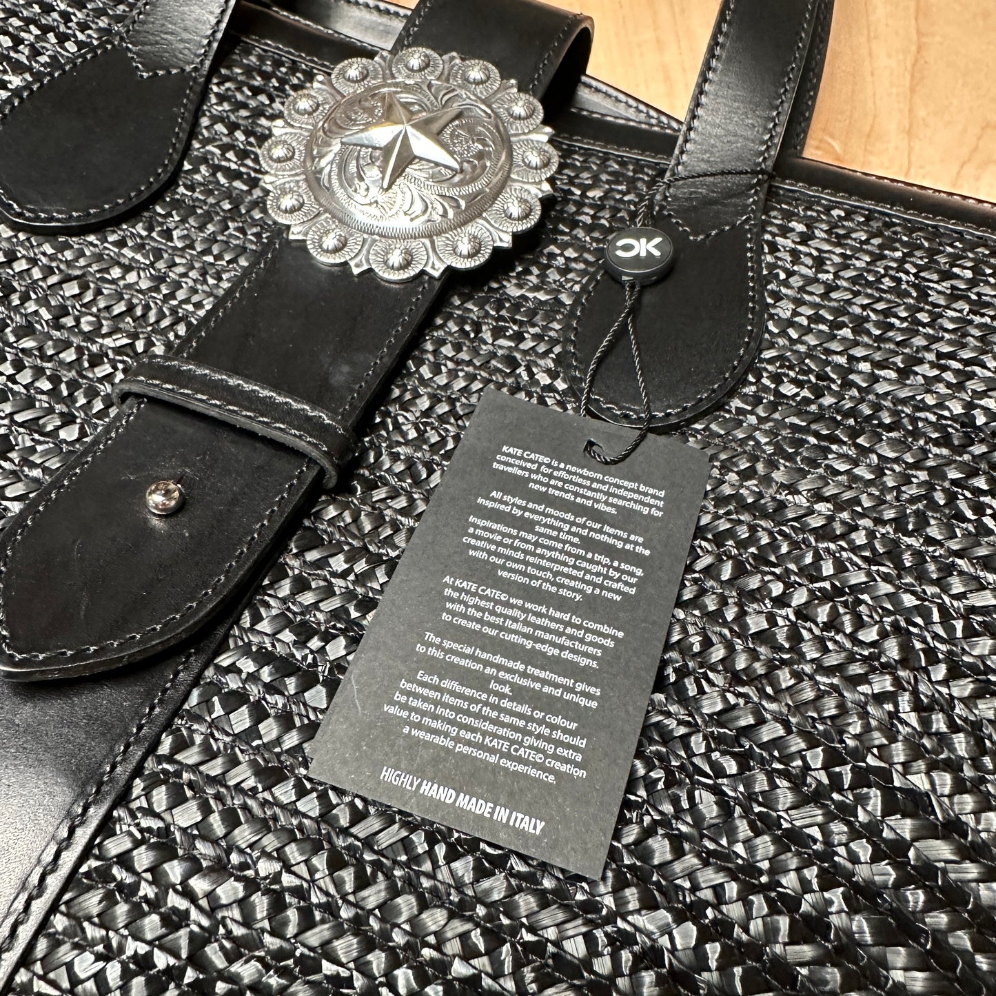 Black Raffia & Leather Bag
