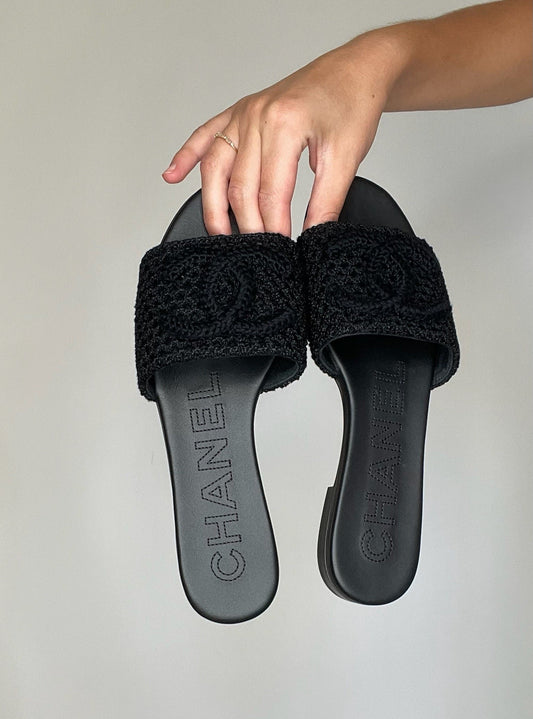 Black Logo Crochet Sandals - 9