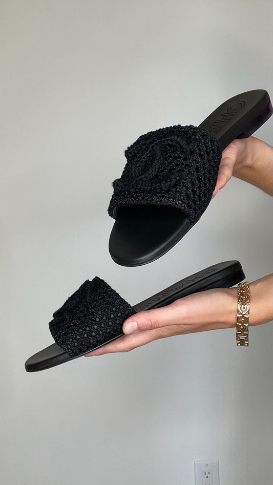Black Logo Crochet Sandals - 9