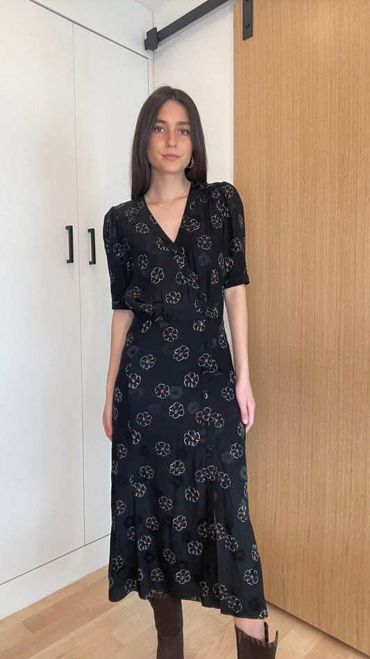 Black Silk Floral Dress - 0