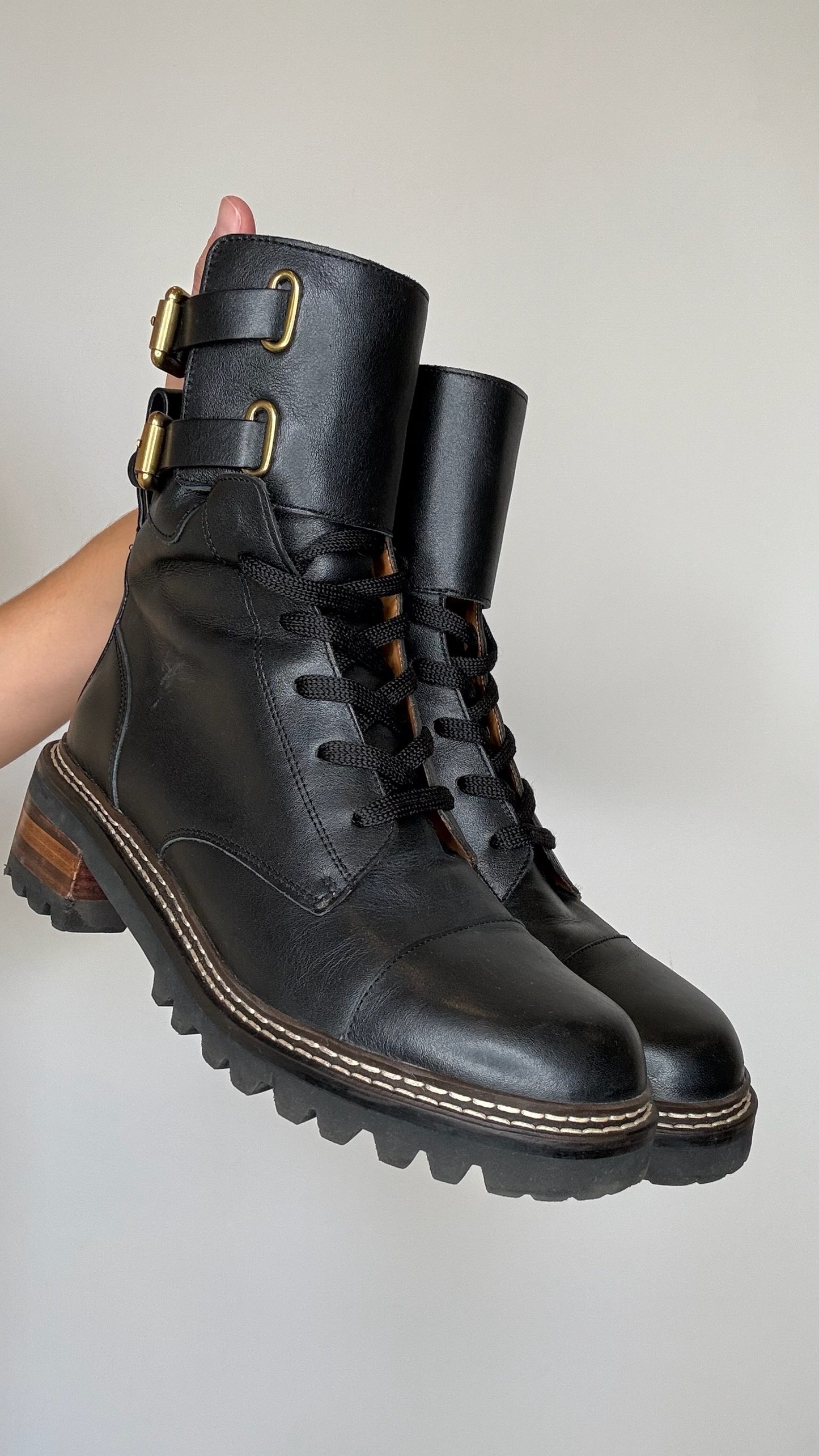 Black Combat Boots - 7.5