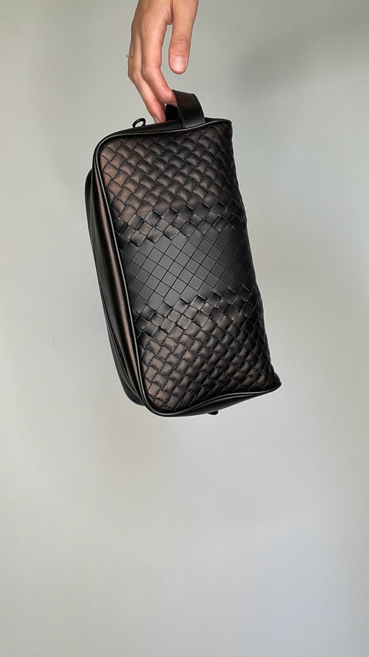 Black Intrecciato Cosmetic Bag