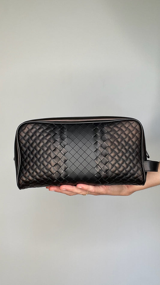 Black Intrecciato Cosmetic Bag