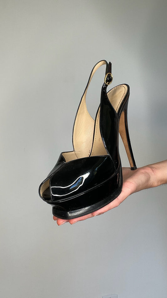 YSL Black Patent Heels - 7.5