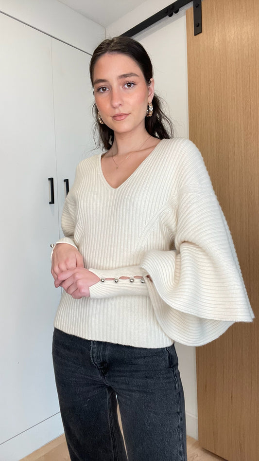 White Ribbed Sweater - S