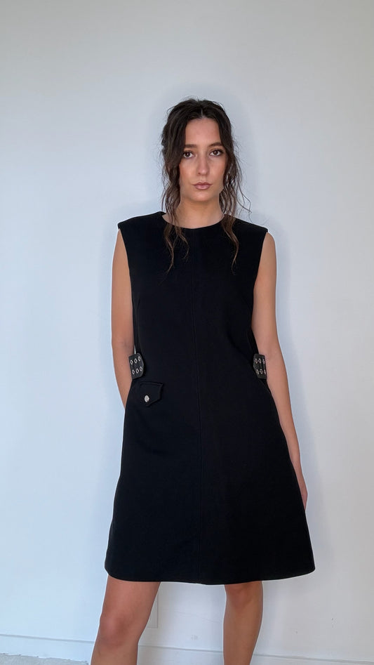 Black Dress w/Leather Trims - M/L