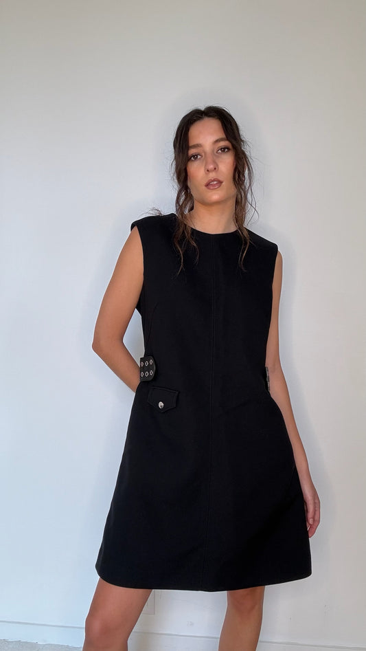 Black Dress w/Leather Trims - M/L