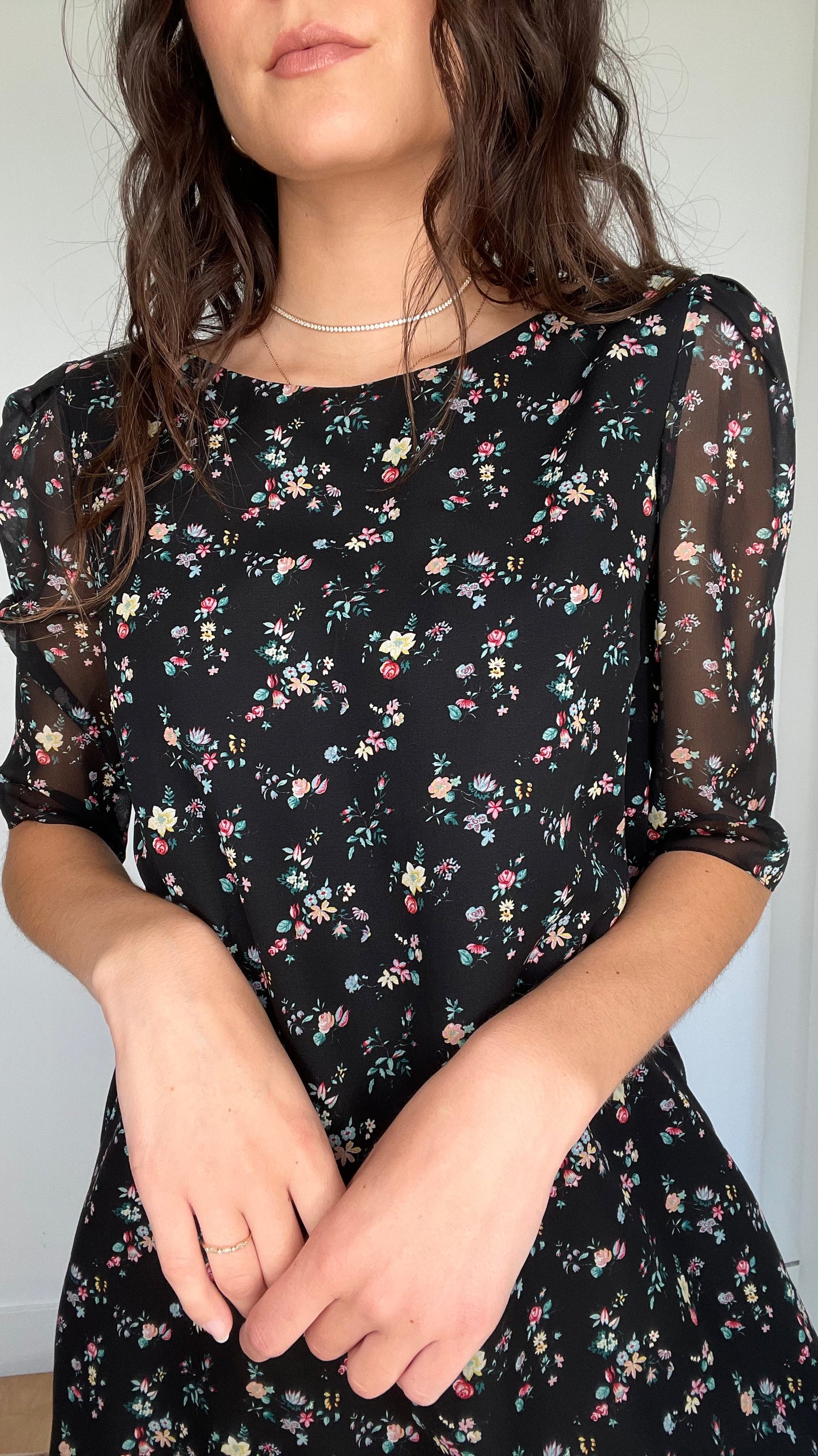 Floral Black Dress - S