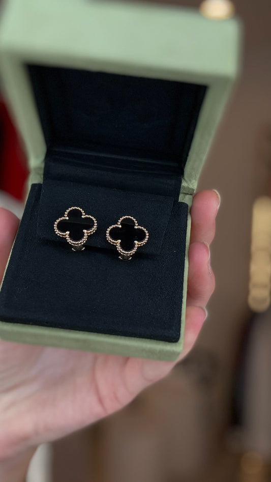 Vintage Alhambra Onyx & Gold Earrings