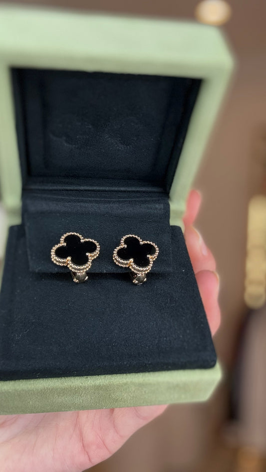 Vintage Alhambra Onyx & Gold Earrings