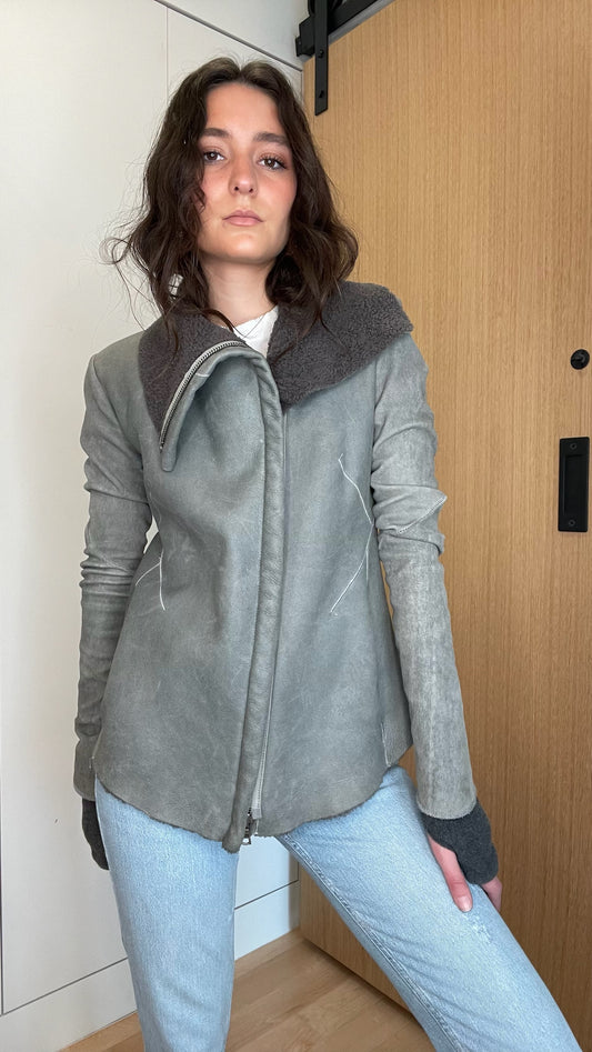 Grey Suede & Shearling Jacket - XS