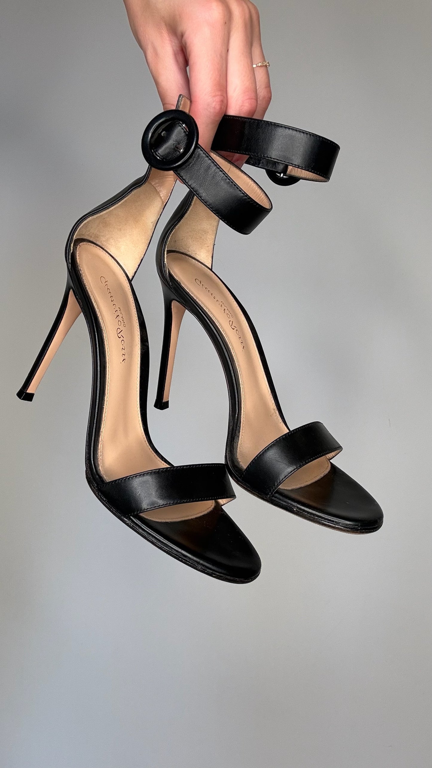 Black Leather Heels - 6.5