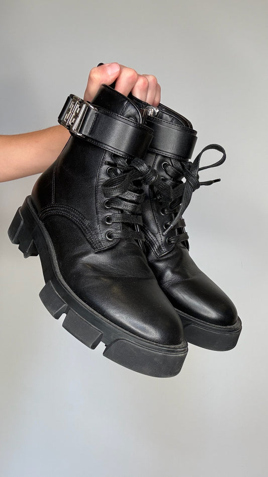 Black Logo Combat Boots - 6