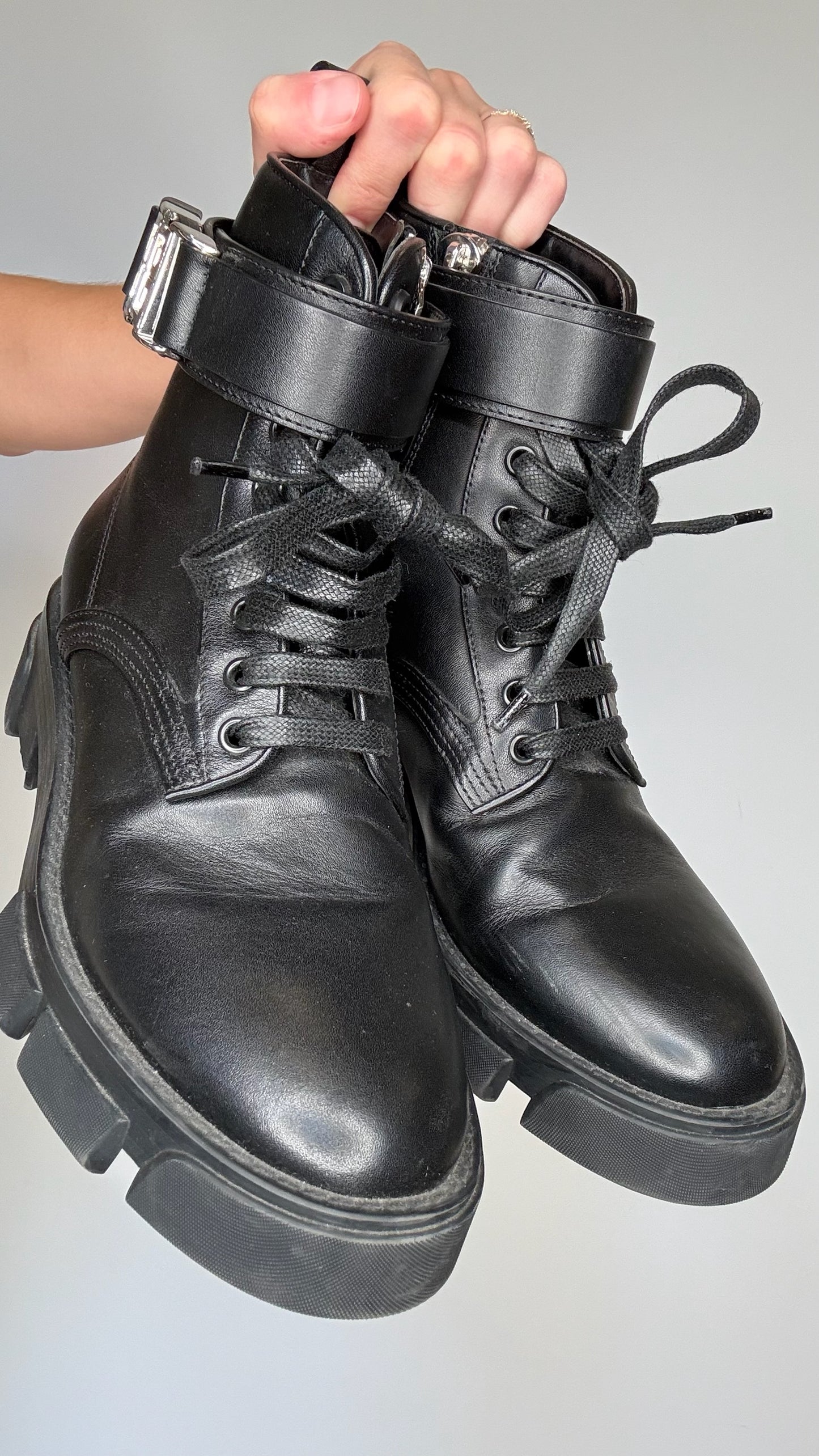 Black Logo Combat Boots - 6