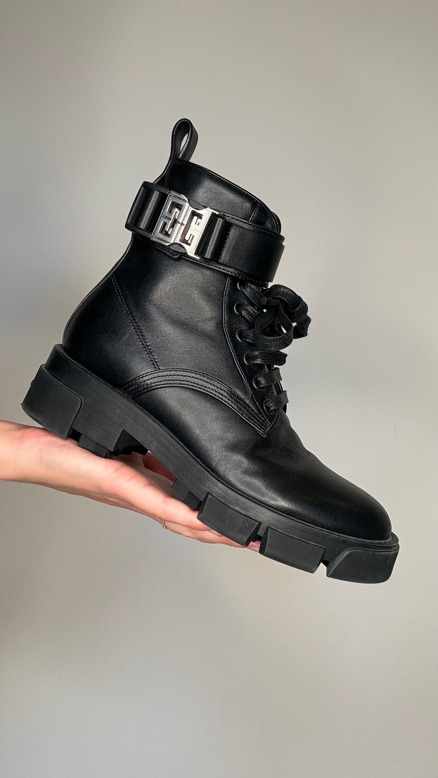 Black Logo Combat Boots - 6