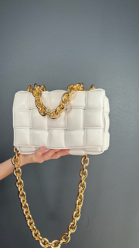 Bottega Veneta White & Gold Padded Cassette Bag
