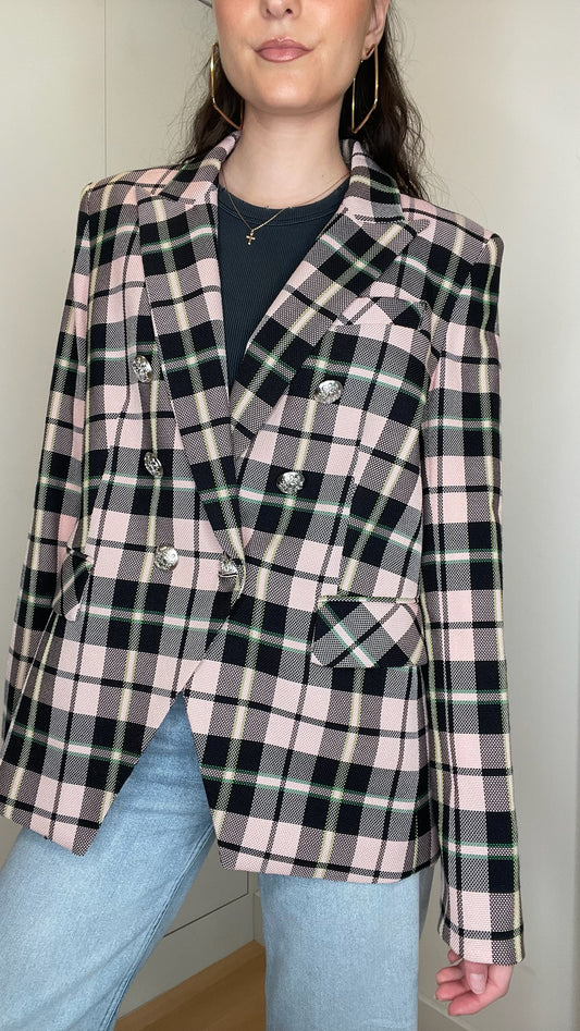 Pink Plaid Blazer - 12
