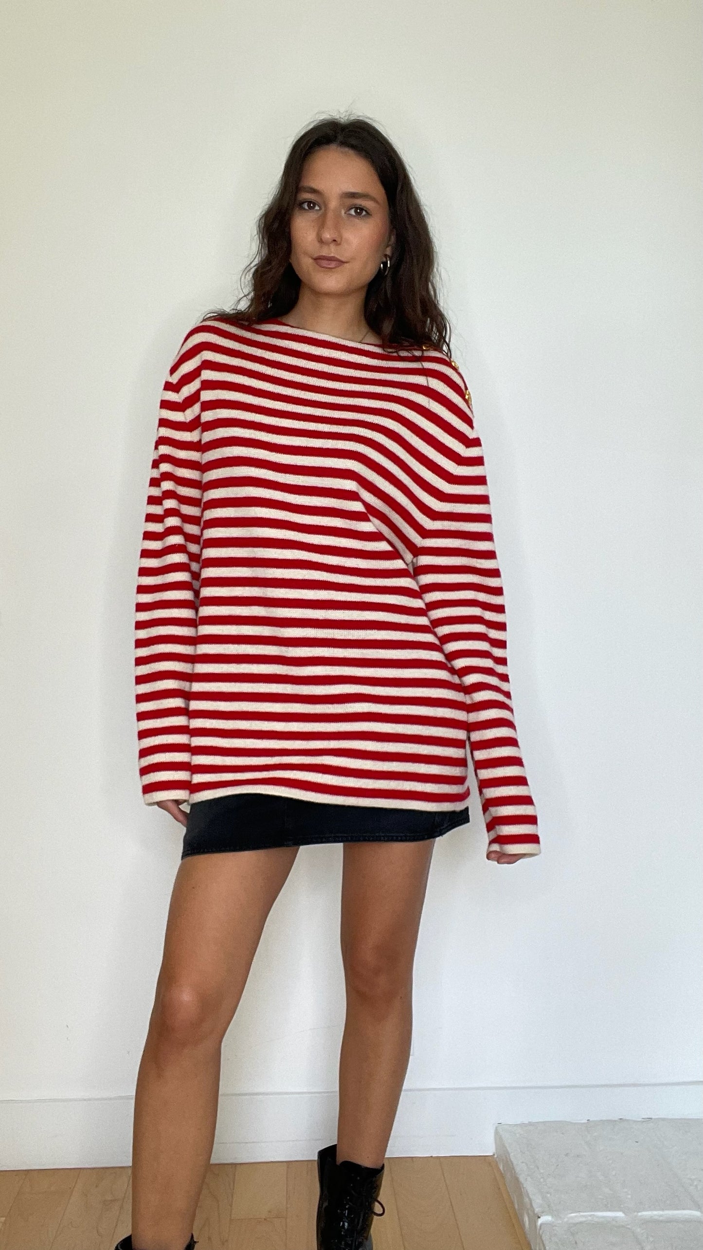 Red & Cream Striped Top - S/M