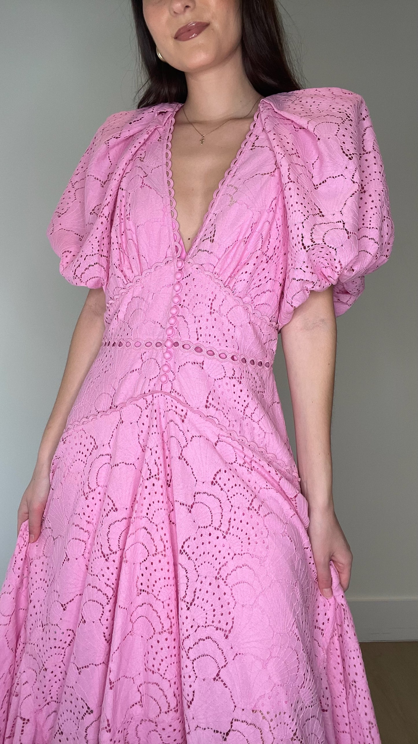 Pink Long Lace Dress - 6