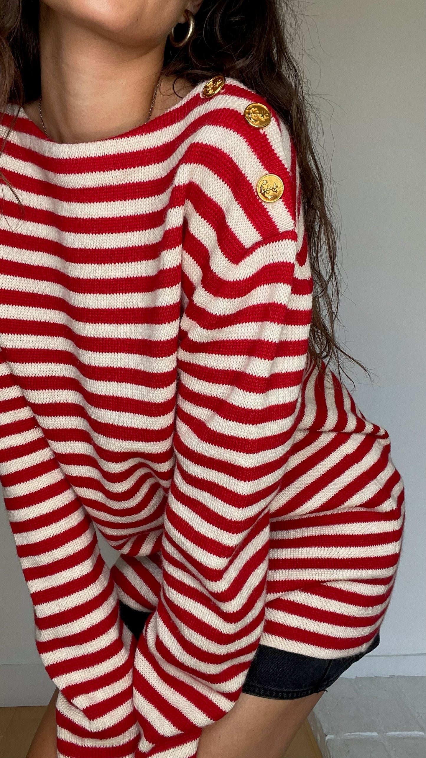 Red & Cream Striped Top - S/M