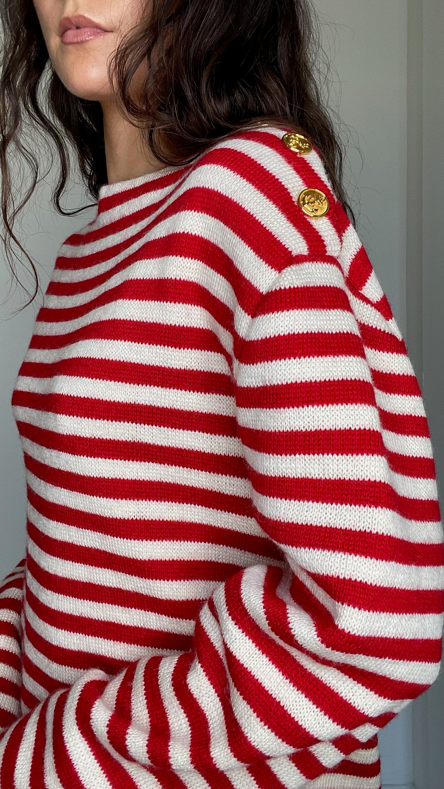 Red & Cream Striped Top - S/M