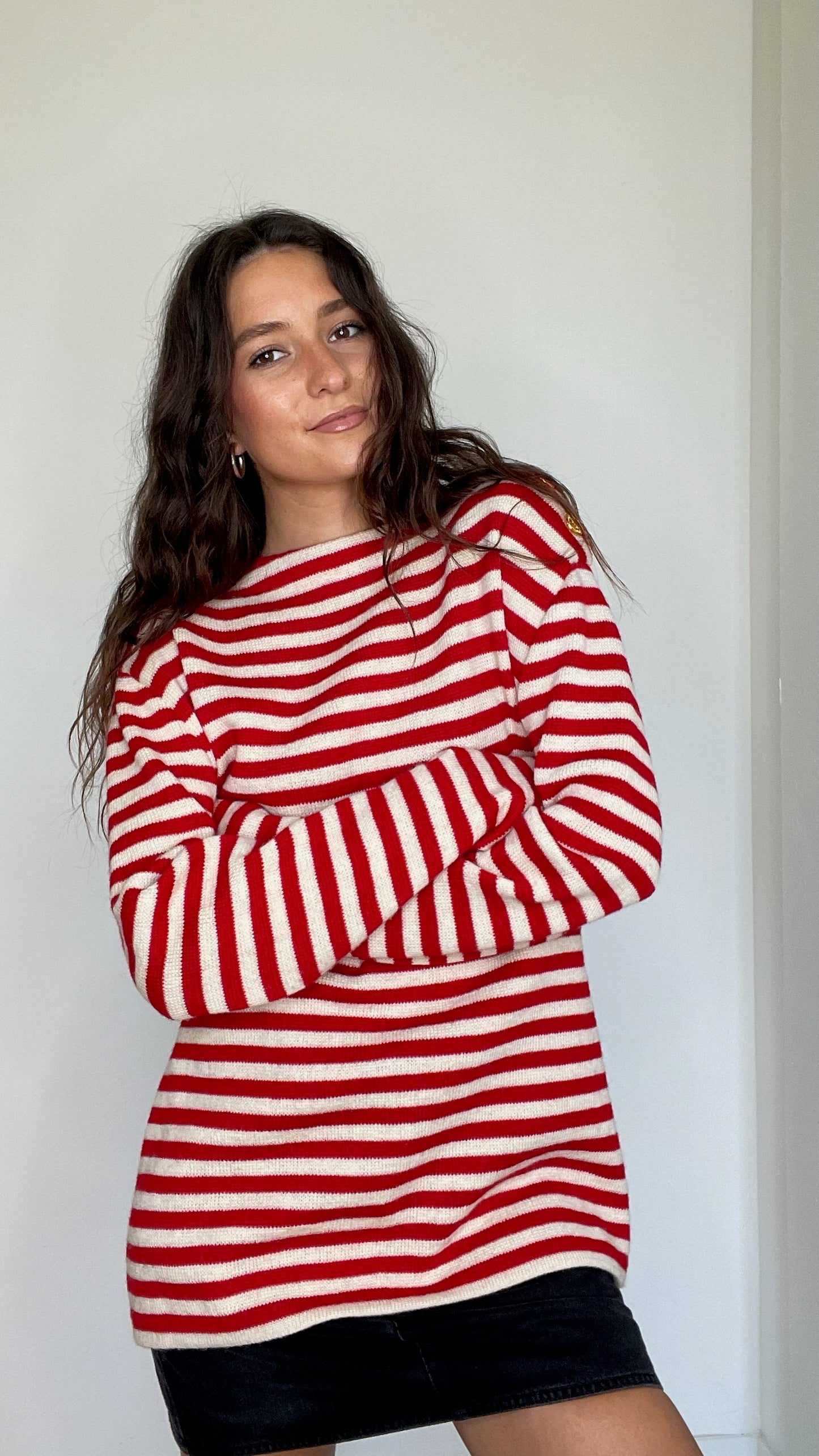 Red & Cream Striped Top - S/M