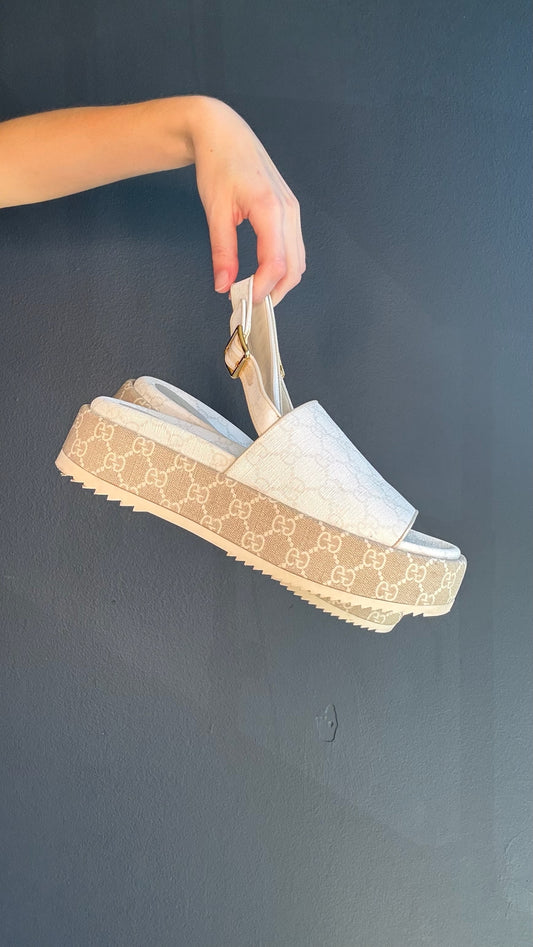 Gucci Beige Monogram Sandals - 40