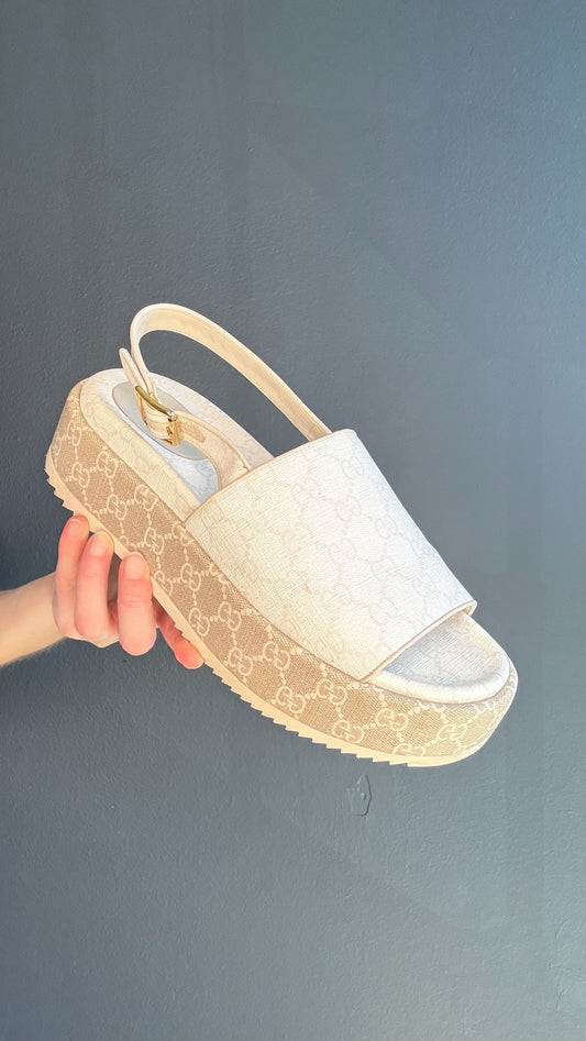 Gucci Beige Monogram Sandals - 40