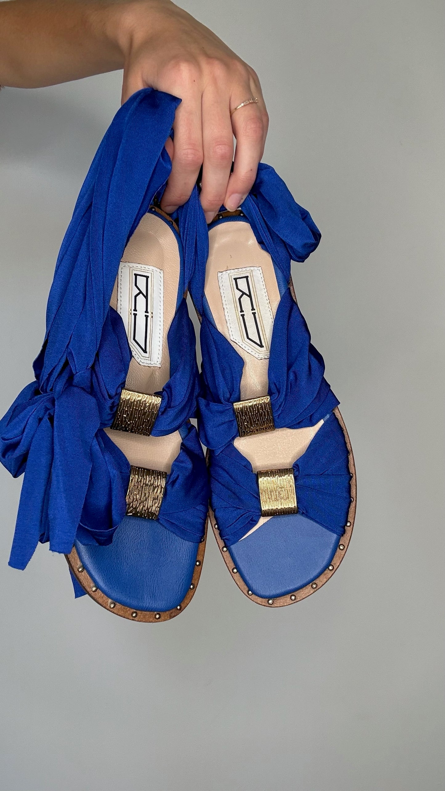 Blue Wrapped Ankle Sandals - 8