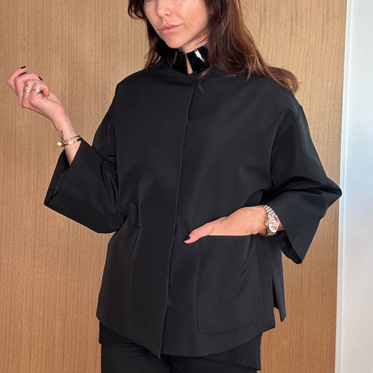 Black Cape with Patent Leather Collar - S