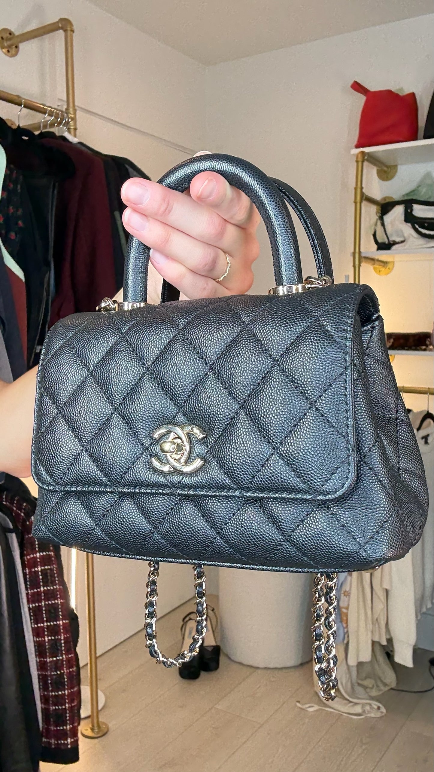 Black Caviar Top Handle Bag