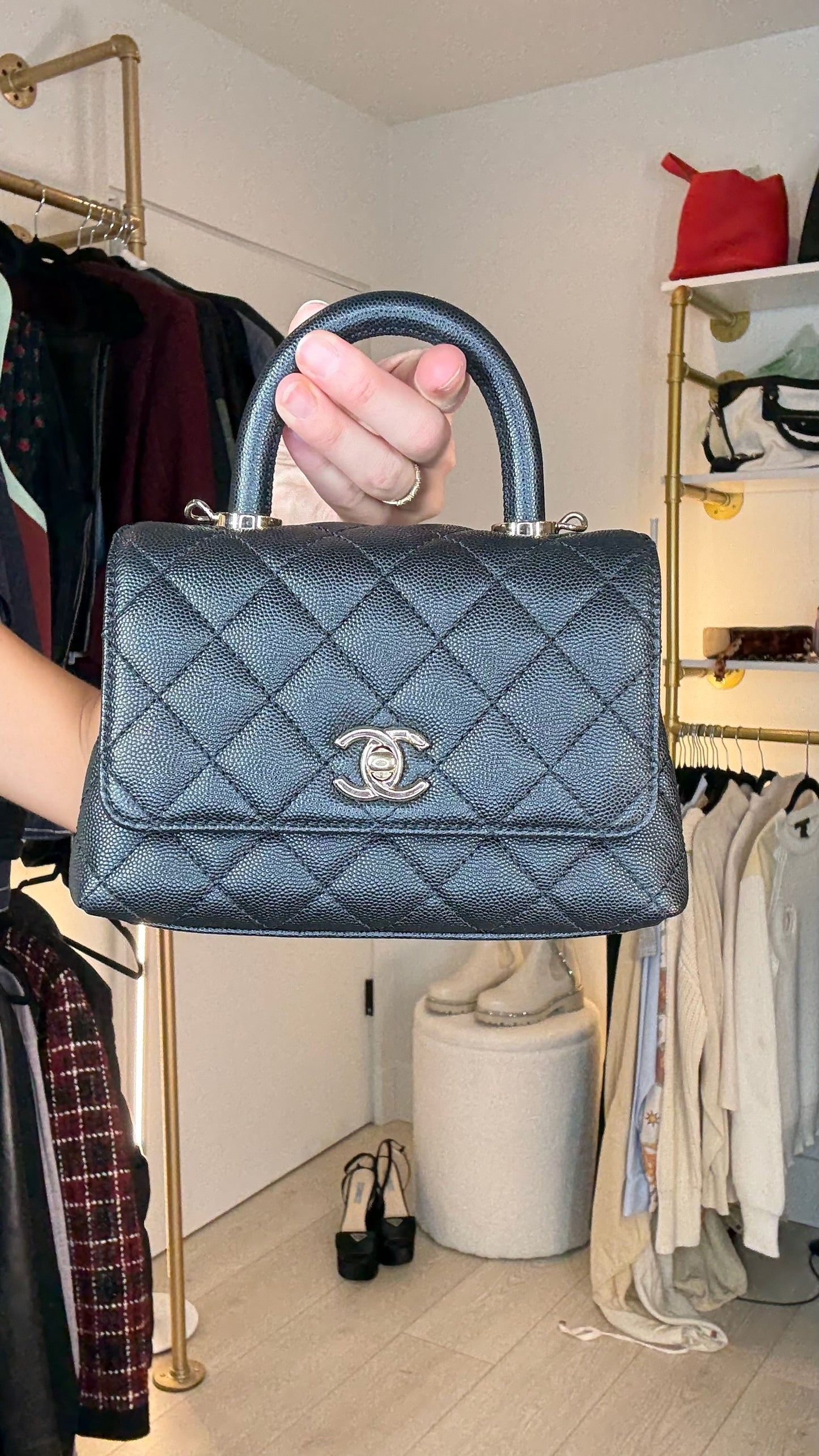 Black Caviar Top Handle Bag